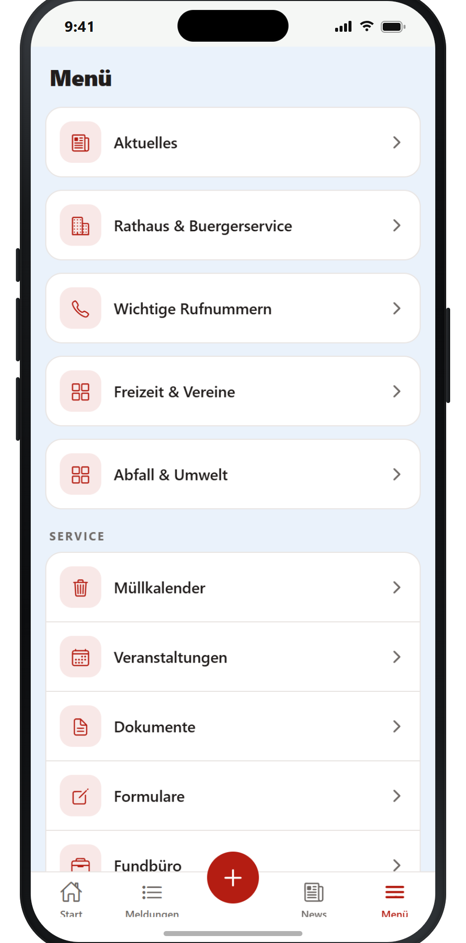 OwnCity App – Menü