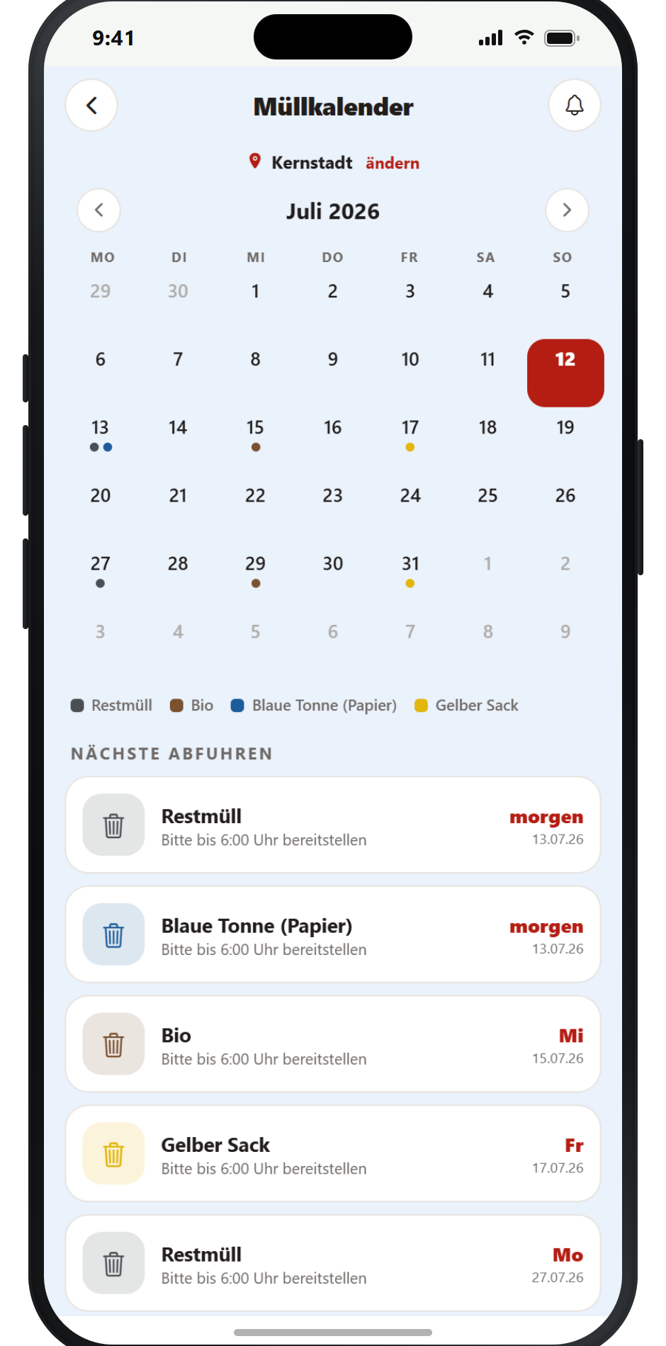 OwnCity App – Müllkalender