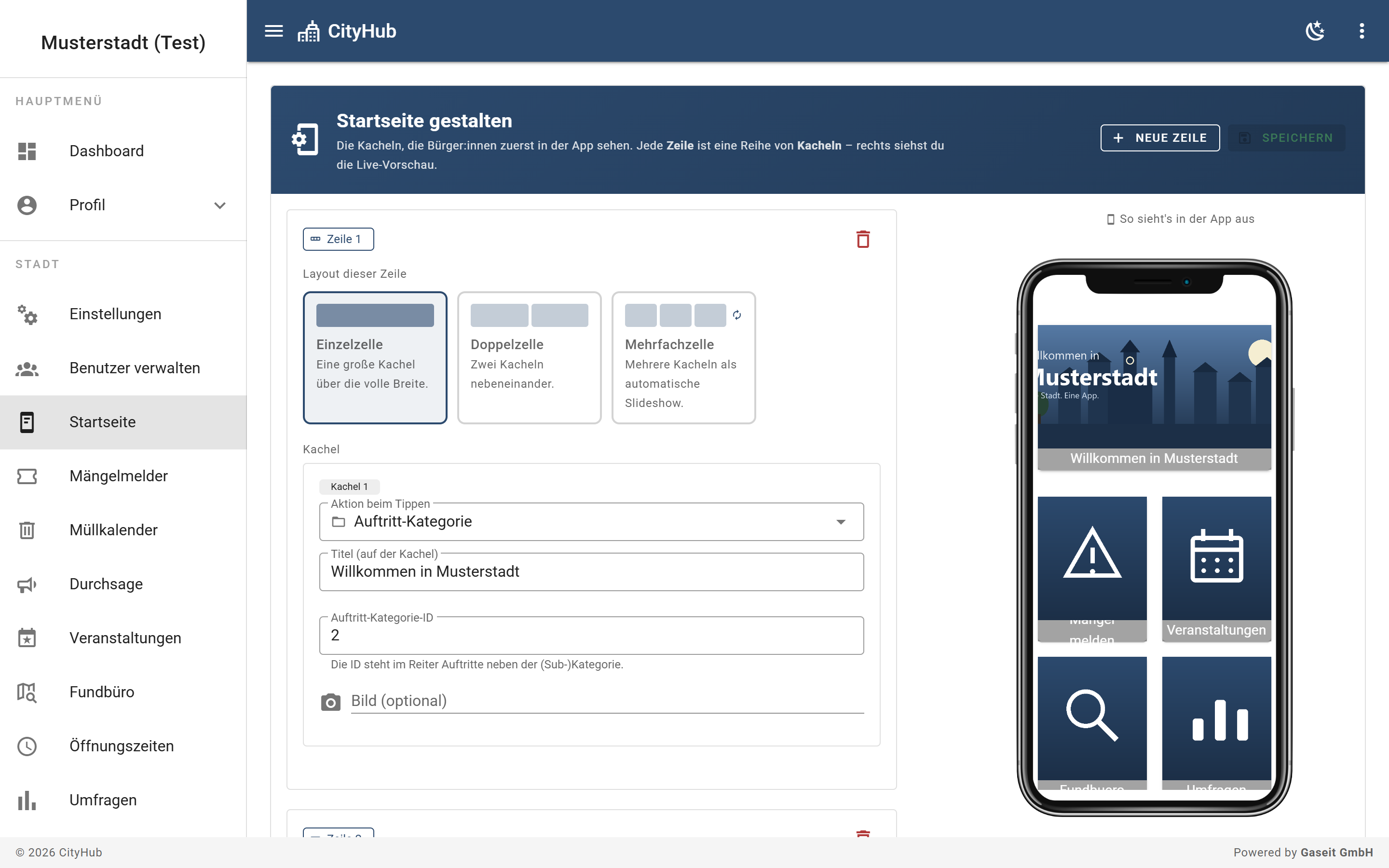App-Startseite im Portal gestalten mit Live-Vorschau auf dem Smartphone