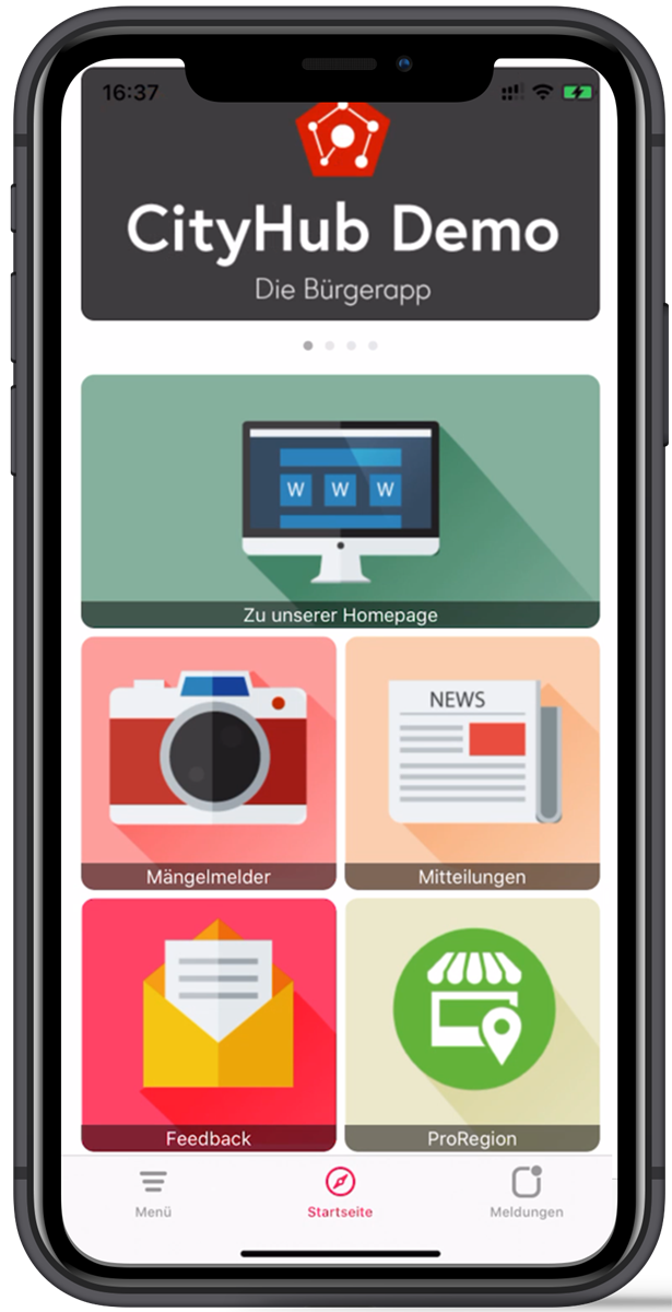 Individuell gebrandete Startseite der Bürger-App
