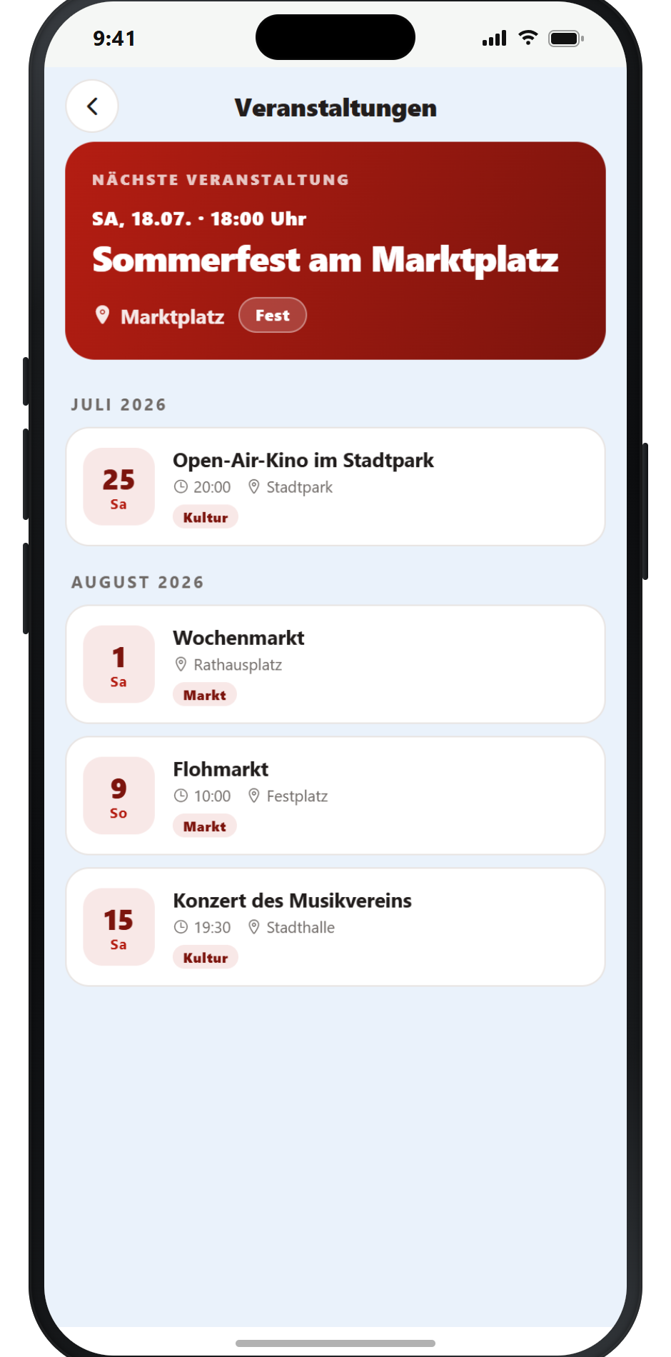 OwnCity App – Veranstaltungen